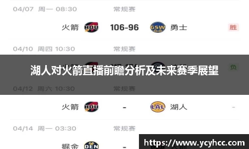 湖人对火箭直播前瞻分析及未来赛季展望